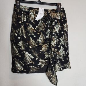 NWT Topshop Gold Foil Black Ruched Mini Skirt Size 4 Party Event Holidays
